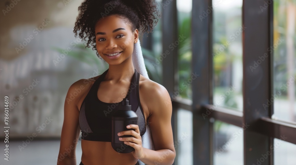 Smiling Woman Holding Water Bottle Smiling Woman Holding Water Bottle