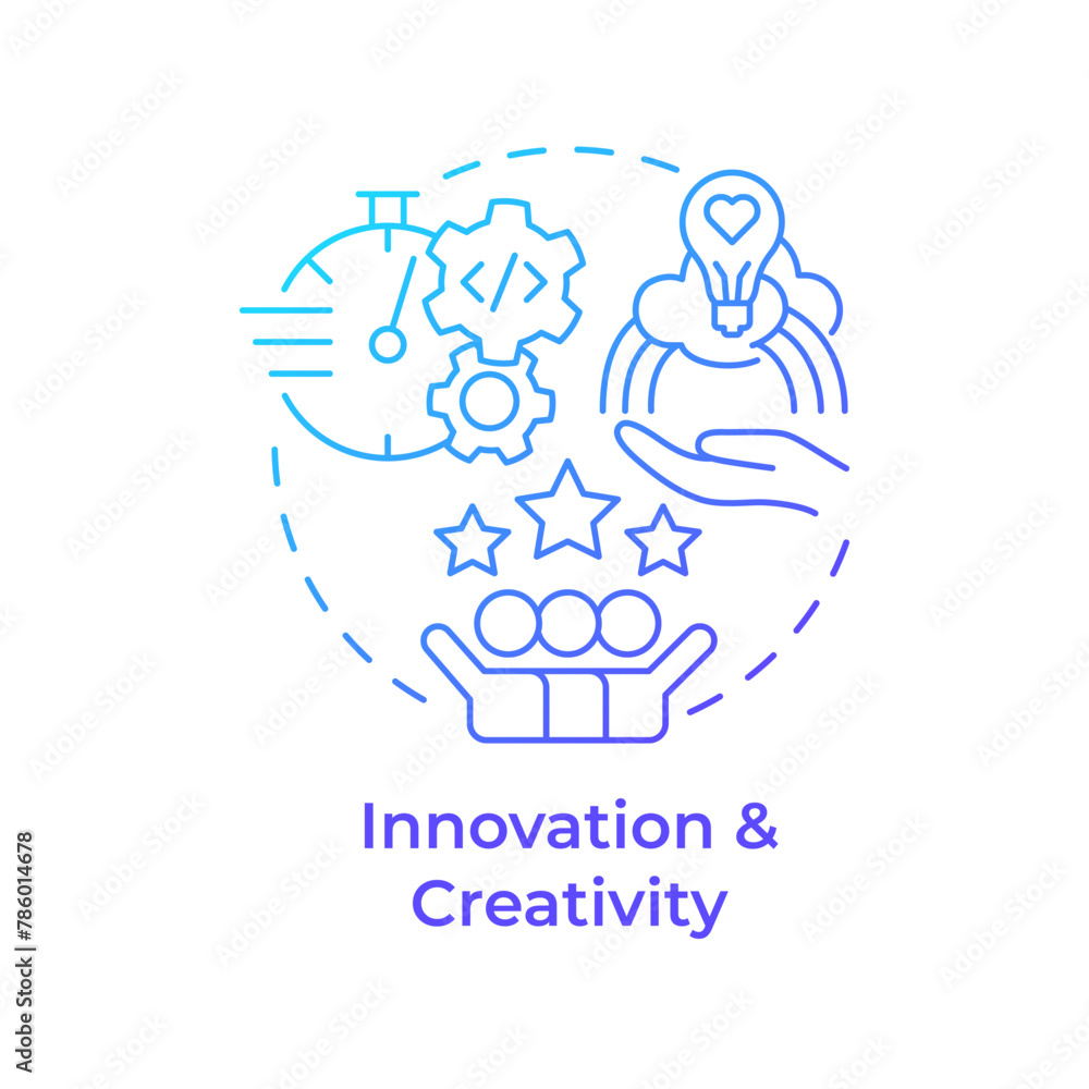 Innovation and creativity blue gradient concept icon. Hackathon benefit. Idea exchange. Round shape line illustration. Abstract idea. Graphic design. Easy to use in promotional materials Innovation and creativity blue gradient concept icon. Hackathon benefit. Idea exchange. Round shape line illustration. Abstract idea. Graphic design. Easy to use in promotional materials