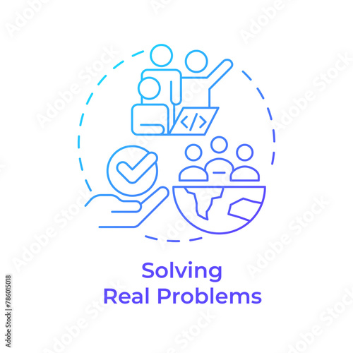 Solving real problems blue gradient concept icon. Hackathon benefit. Addressing global issues. Round shape line illustration. Abstract idea. Graphic design. Easy to use in promotional materials