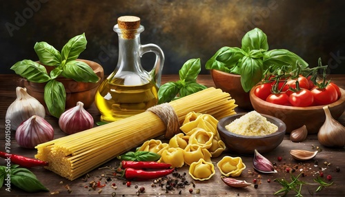 Vorbereitung zu Spaghetti kochen Zutaten photo