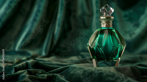 Green perfume bottle with a luxurious atmosphere