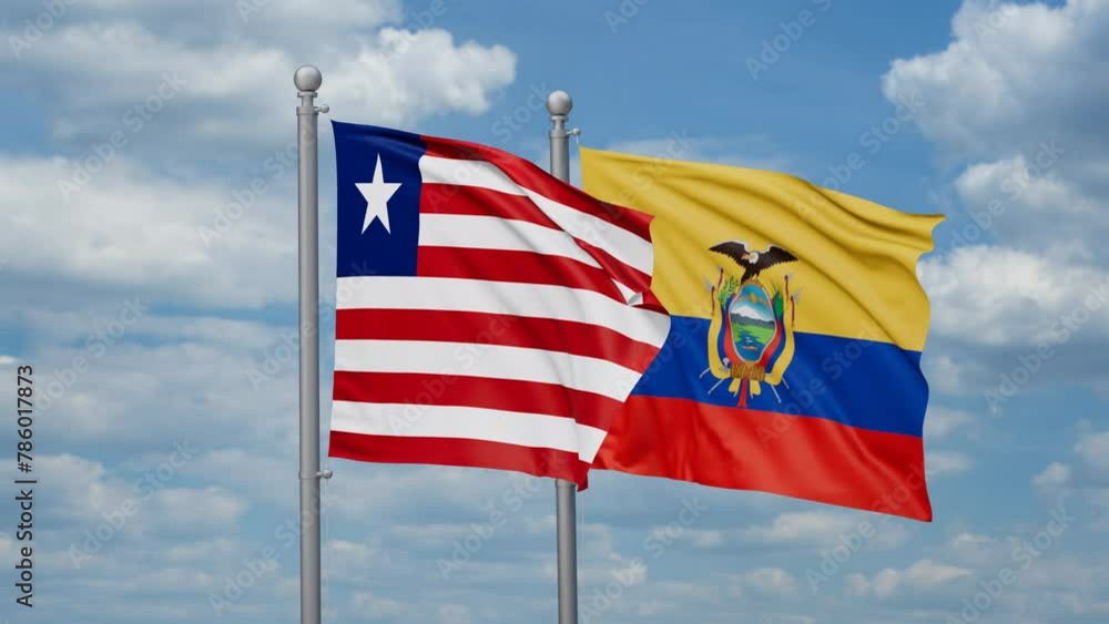Ecuador and Liberia two flags waving together, looped video, two country relations concept Ecuador and Liberia two flags waving together, looped video, two country relations concept