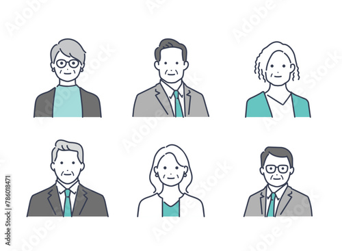 企業で働くシニアのビジネスパーソン　アバターアイコンセット　イラスト素材