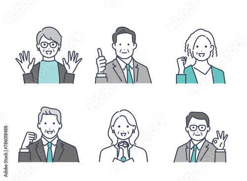 企業で働くシニアのビジネスパーソン　アバターアイコンセット　イラスト素材