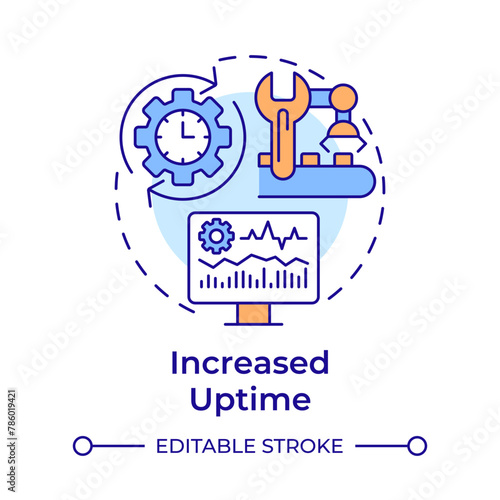 Increased uptime multi color concept icon. Manufacturing execution, smart factory. Round shape line illustration. Abstract idea. Graphic design. Easy to use in infographic, article