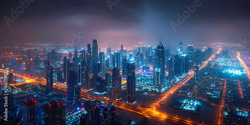 city skyline at night  generative ai