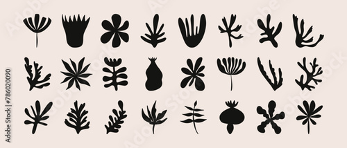 Abstract organic shape doodle collection. Hand drawn natural elements for scrapbooking, modern decorative floral stickers print design. Vector illustration