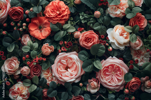 Beautiful fantasy vintage wallpaper botanical flower bunch, vintage motif for floral print digital background