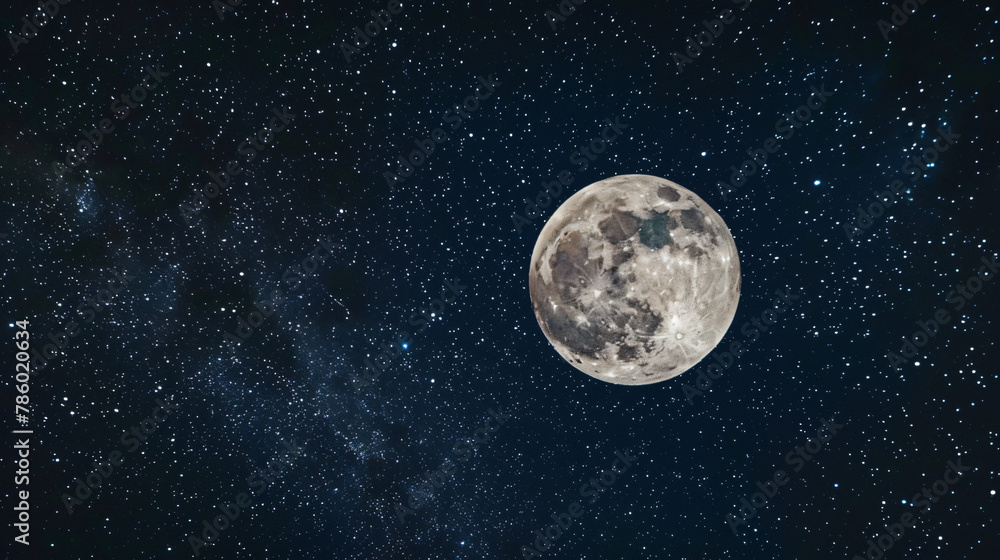 Full moon in night starry sky