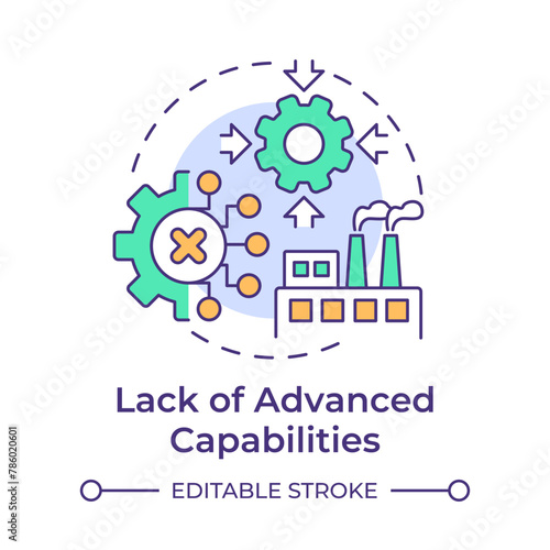 Lack of advanced capabilities multi color concept icon. Production processes optimization. Round shape line illustration. Abstract idea. Graphic design. Easy to use in infographic, article