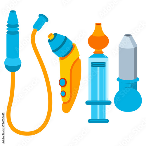 Baby nasal aspirators vector cartoon set isolated on a white background.