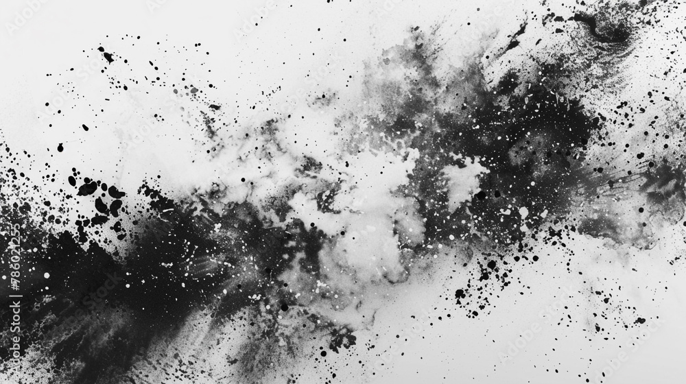 Fototapeta premium Abstract monochrome composition with bold splattered textures and dramatic contrast full of movement.