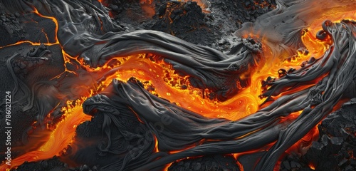 An artistic interpretation of molten lava oozing from a fissure in the earth's surface, creating a fiery river effect. photo