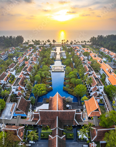 Aerial view of luxry hotel in Khao Lak beach in Phang Nga, Thailand photo