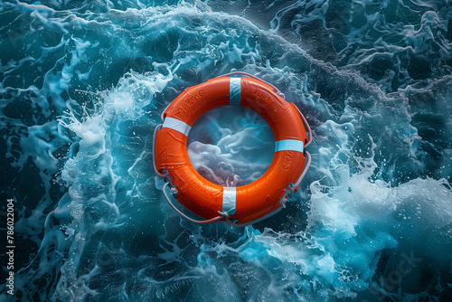 Lifebuoy in a stormy blue sea