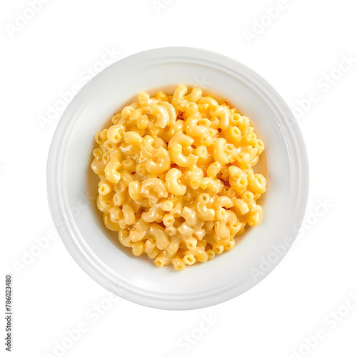 Macaroni and cheese on white plate on transparent background. Generative ai design art.