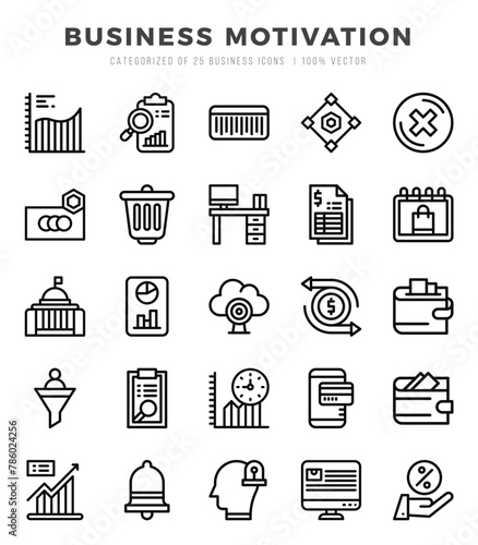 Collection of Business Motivation 25 Lineal Icons Pack.