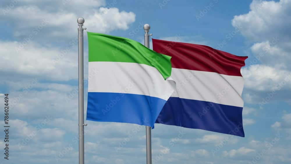 Netherlands and Sierra Leone two flags waving together, looped video, two country relations concept Netherlands and Sierra Leone two flags waving together, looped video, two country relations concept