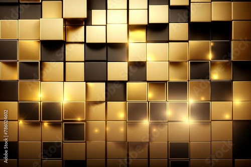 Abstract background with golden cubes.