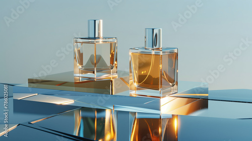 Two luxury perfume bottles and background