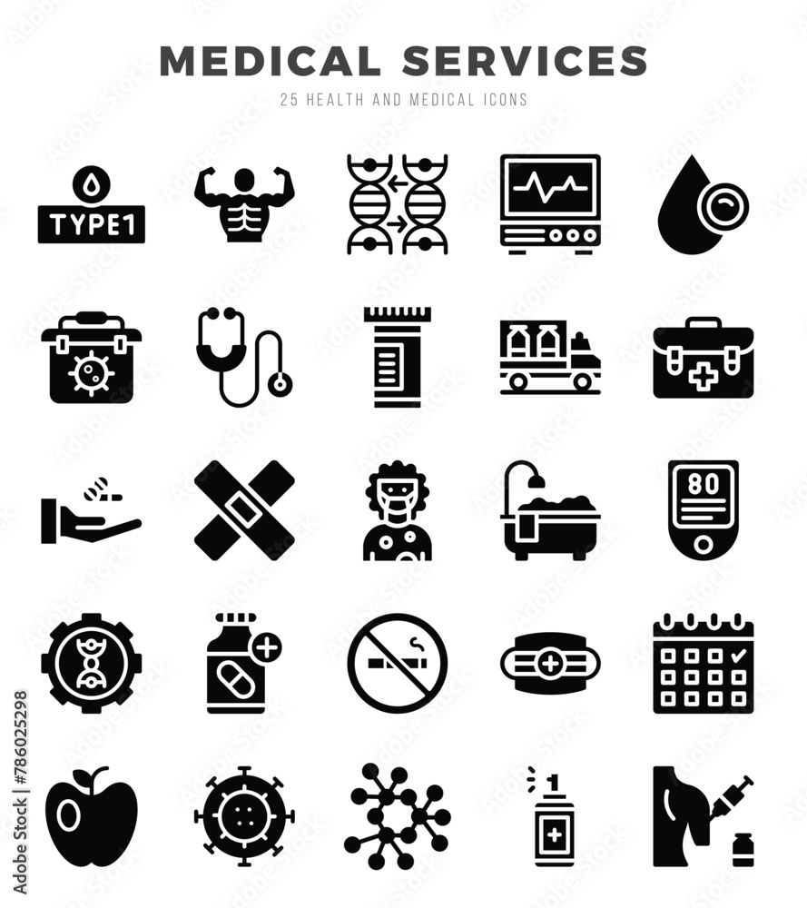 MEDICAL SERVICES icons set. Vector illustration.