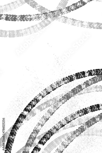 Vertical background with tire wheel marks of cars. Vector illustration