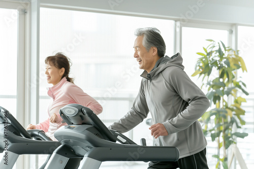 フィットネスに励むシニアカップル