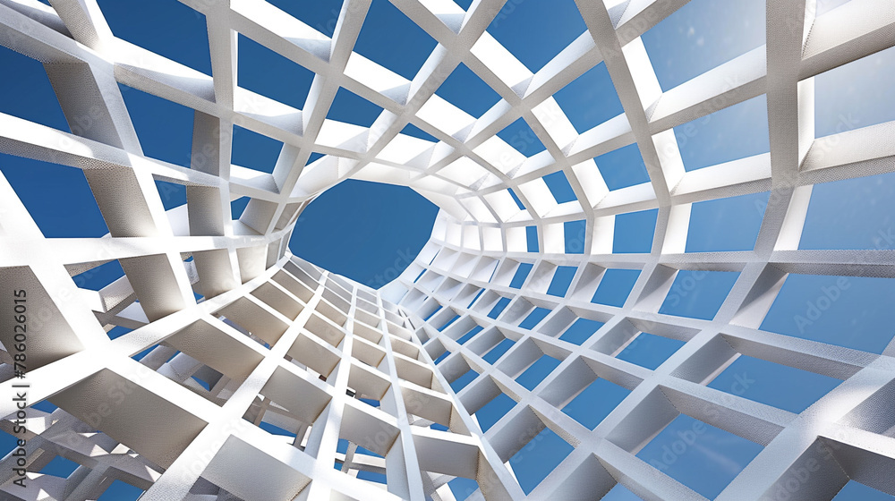 Obraz premium White geometric cubes sprawling against deep blue sky.