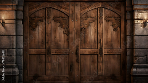 Antique Elegance Weathered Wooden Door Featuring Delicate Metal Embellishments ,Tall strong double wooden doors