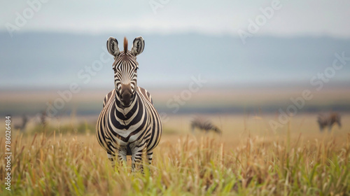 Grevys Zebra standing on a grass at Lake  photo