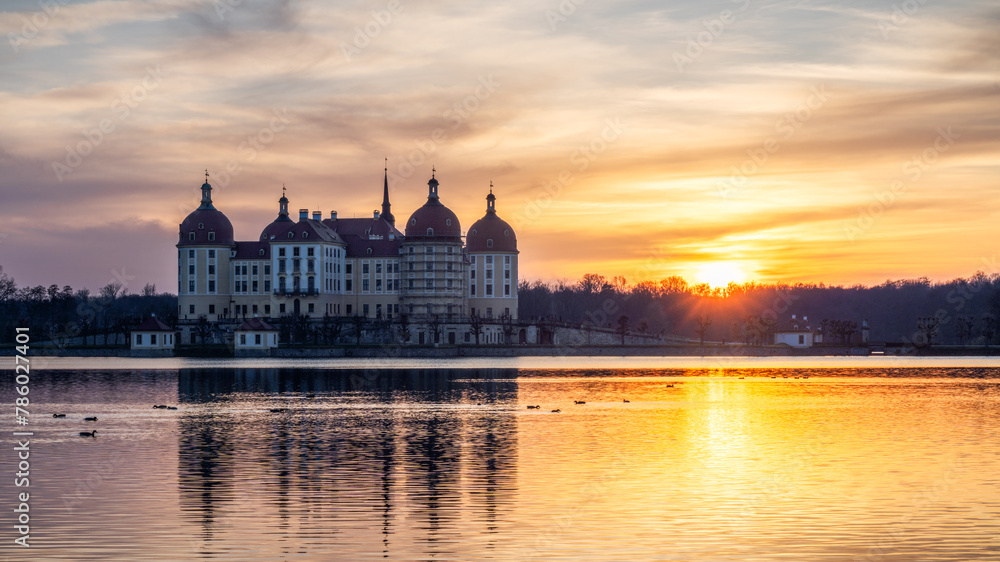 sunset with castle and ducks - Sonnenuntergang mit Schloß und Enten