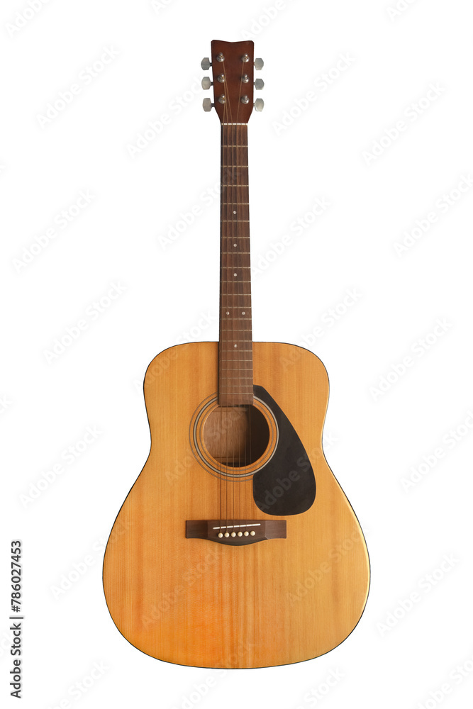 Fototapeta premium Cutout of a brown wooden acoustic guitar isolated transparent png
