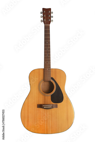 Cutout of a brown wooden acoustic guitar isolated transparent png