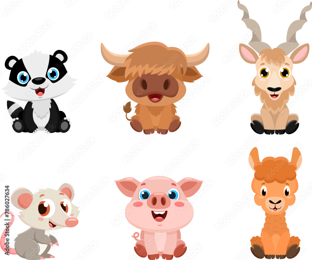 Fototapeta premium Cute Baby Animals Cartoon Characters. Vector Flat Design Collection Set Isolated On Transparent Background