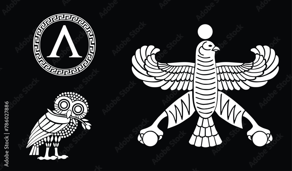 Athens and Sparta flags against Persian Empire flag. Ancient symbol ...