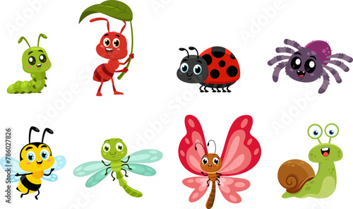 Cute Insects Animals Cartoon Characters. Vector Flat Design Collection Set Isolated On Transparent Background © HitToon.com