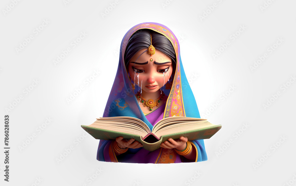 Young Indian Lady Crying Reading A Book, Shedding Tears and Emotional. Young Indian Lady Crying Reading A Book, Shedding Tears and Emotional.