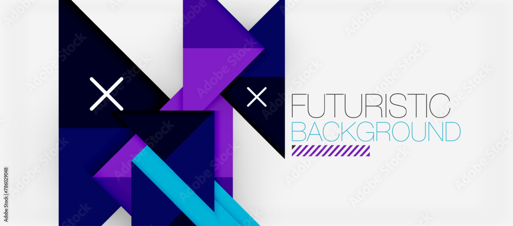 Futuristic white background with electric blue and magenta triangles, creating a vibrant geometric pattern. Perfect for a logo design with symmetry and violet fonts