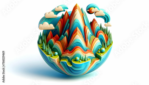 Earth Day  3D Mountain Echo Watercolor Icon Symbolizing the Grandeur of Earth  Ideal for Wallpaper and Greeting Cards