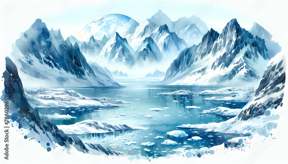Arctic Serenity: Watercolor Depiction of the Tranquil Beauty of the Arctic in Earth Day Greeting Cards & Wallpapers