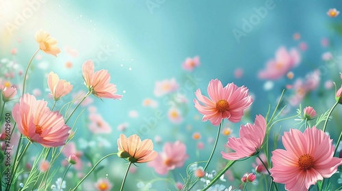 Nature background with pink cosmos flowers