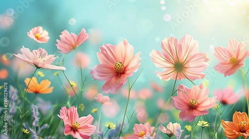 Nature background with pink cosmos flowers