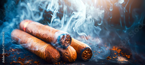 Cuban cigar with smoke background. Generative ai design concept art.