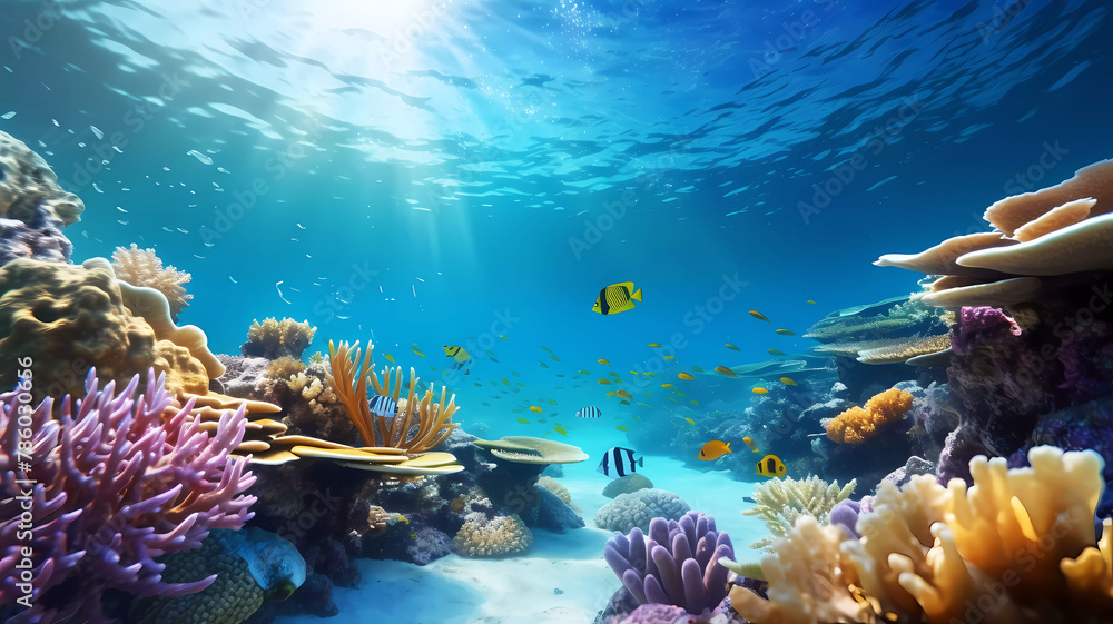 Naklejka premium Great barrier reef underwater background. Generative ai design art concept.