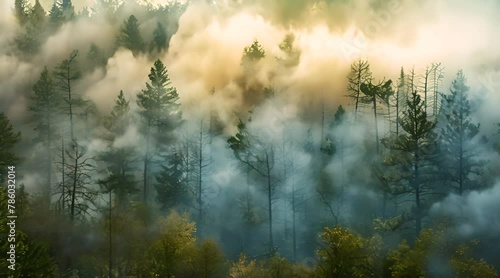 Genetically enhanced forest capable of regenerating after wildfires, designed for resilience photo