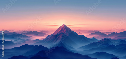 A mountain range with a sun setting behind it