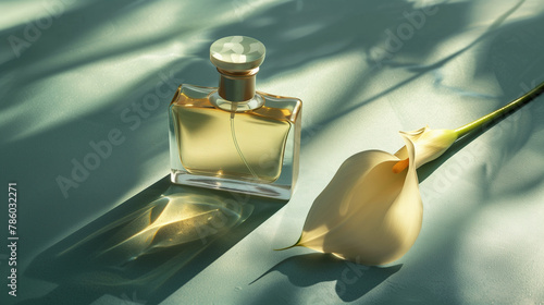 Perfume Bottle and Calla Lily with Soft Shadows