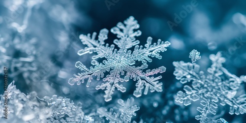 This high-resolution image showcases the intricate, symmetrical geometric patterns of a snowflake, magnifying the natural beauty of its form © gunzexx