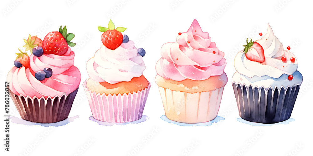 Cupcakes, watercolor painting, Generative AI Cupcakes, watercolor painting, Generative AI