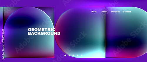 A visually stunning geometric background featuring circles and squares in shades of violet and magenta on a purple backdrop, reminiscent of astronomical objects in the sky